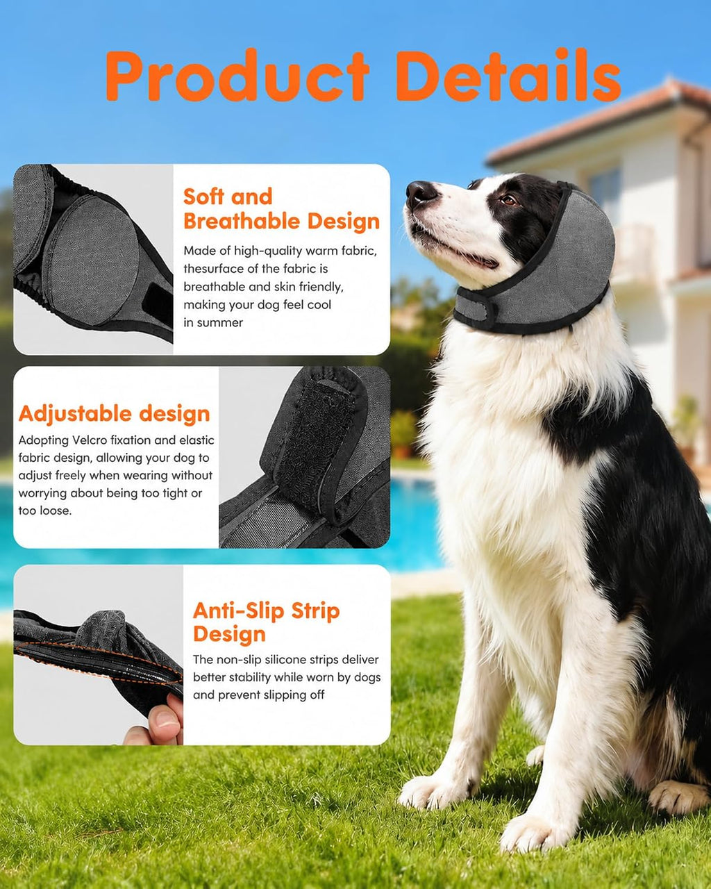 Upgraded Dog Ear Muffs for Noise Protection, Dog Ear Covers for Anxiety, Hematoma & Grooming, Premium 5-Layer Design (Grey, Large)