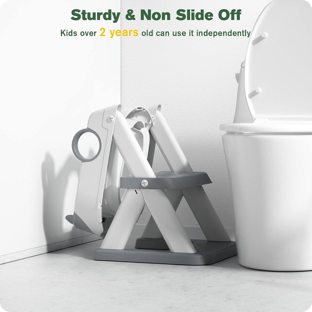 ® Potty Training Seat, Toddler Toilet Seat for Kids Boys Girls, 2 In1 Potty Training Toilet with Step Stool, 6 Adjustable Height, Splash Guard, Stable Triangular Anti-Slip Design(Grey)