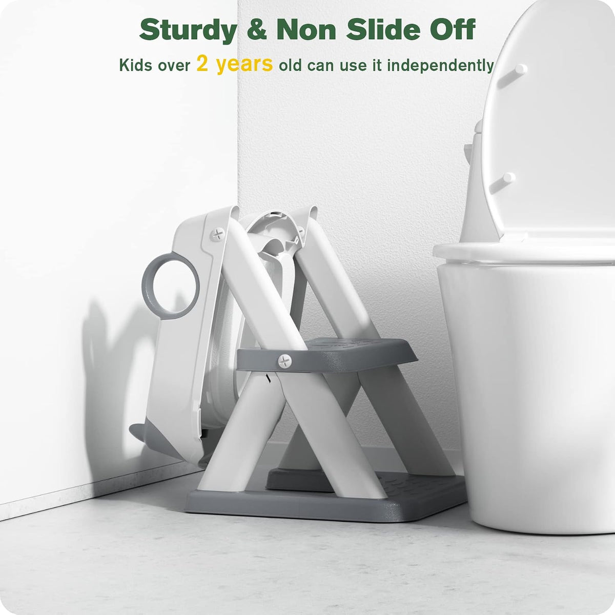 ® Potty Training Seat, Toddler Toilet Seat for Kids Boys Girls, 2 In1 Potty Training Toilet with Step Stool, 6 Adjustable Height, Splash Guard, Stable Triangular Anti-Slip Design(Grey)