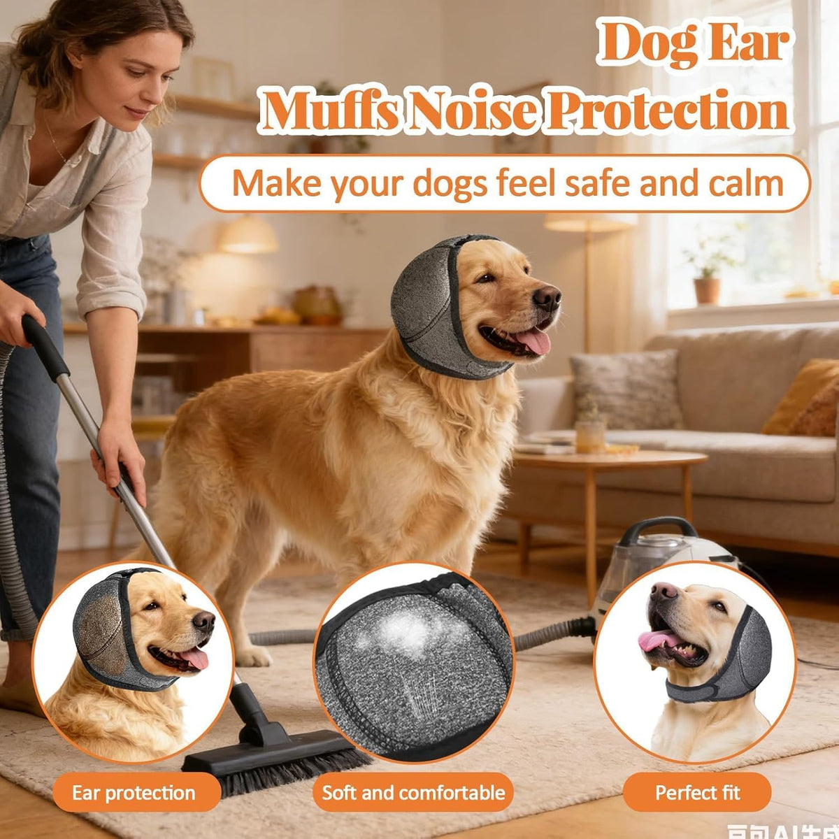 Dog Ear Cover, Dog Ear Muffs Noise Protection, Adjustable No Shake Ear Wrap Comfortable Quiet Dogs Calming Hood Blow Drying Headband Wraps (Grey, Small(Head Circle:10"-15"))