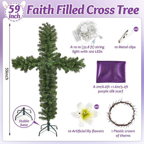 59 Inch Extra Large Christmas Cross Tree with String Lights