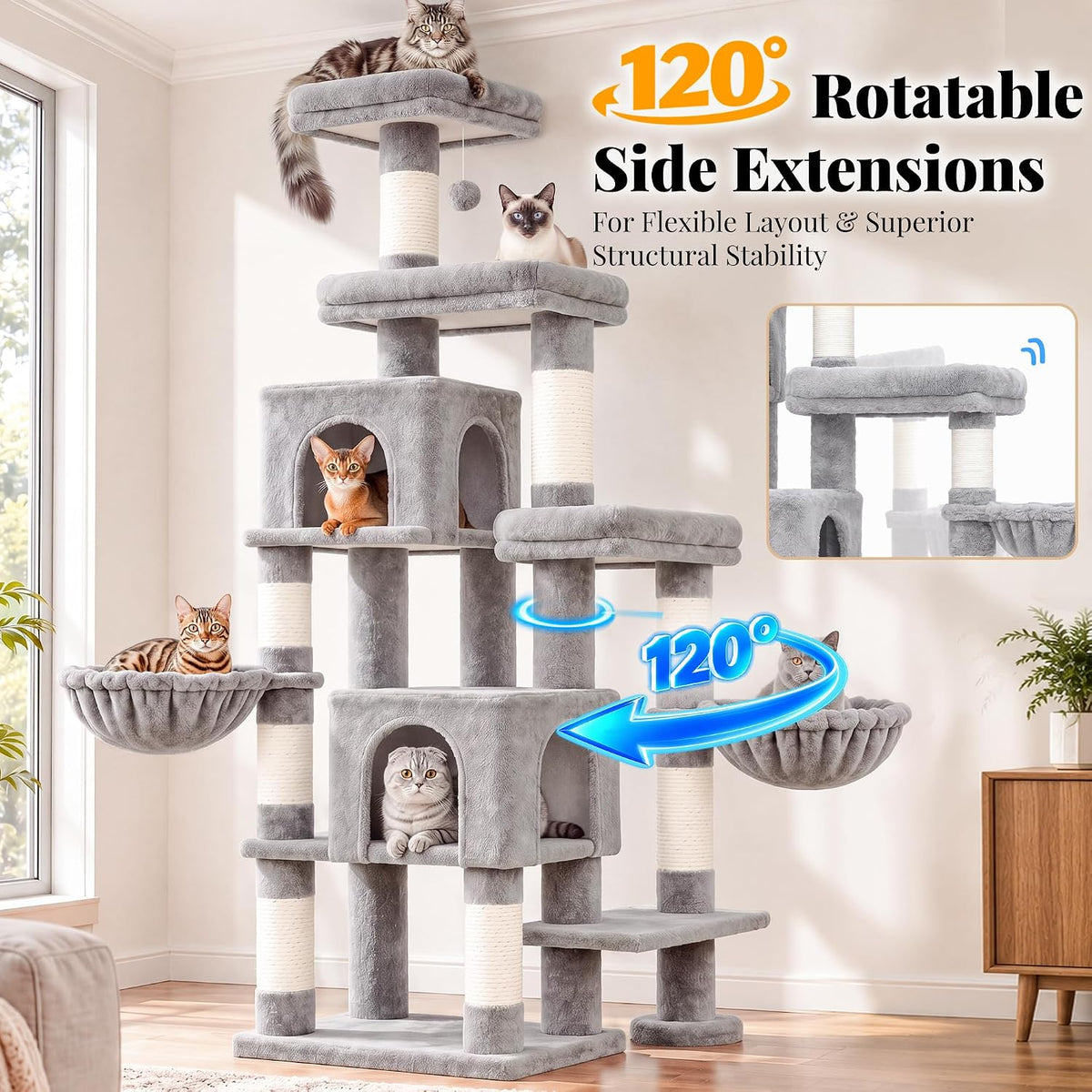 Cat Tree Tower with Stable Extended Base, 3 Platforms, MPJ038W